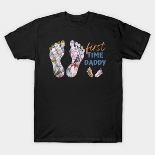 First Time Daddy Happy Father's Day Mosaic Feet Design T-Shirt